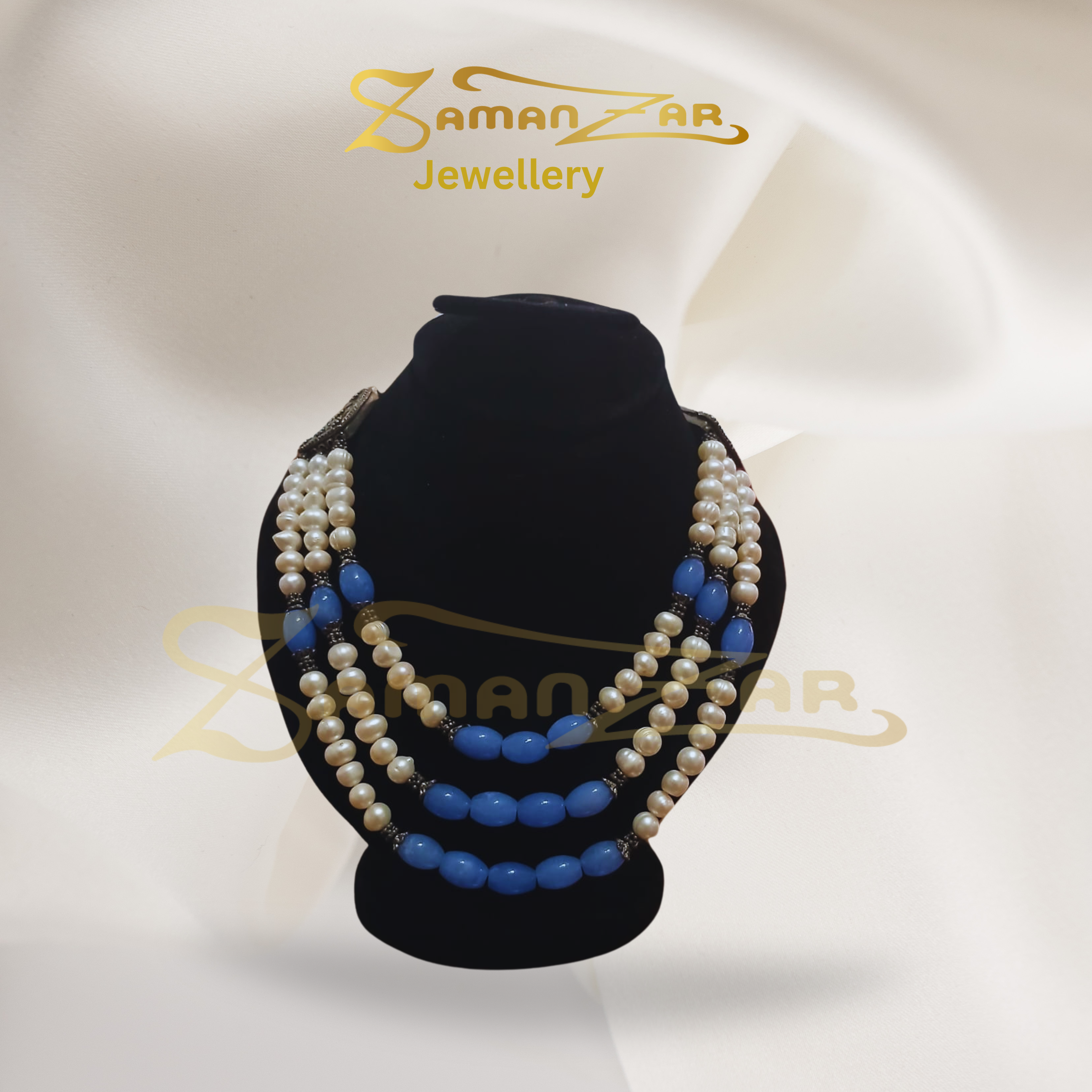 Blue and white Pearl Mala