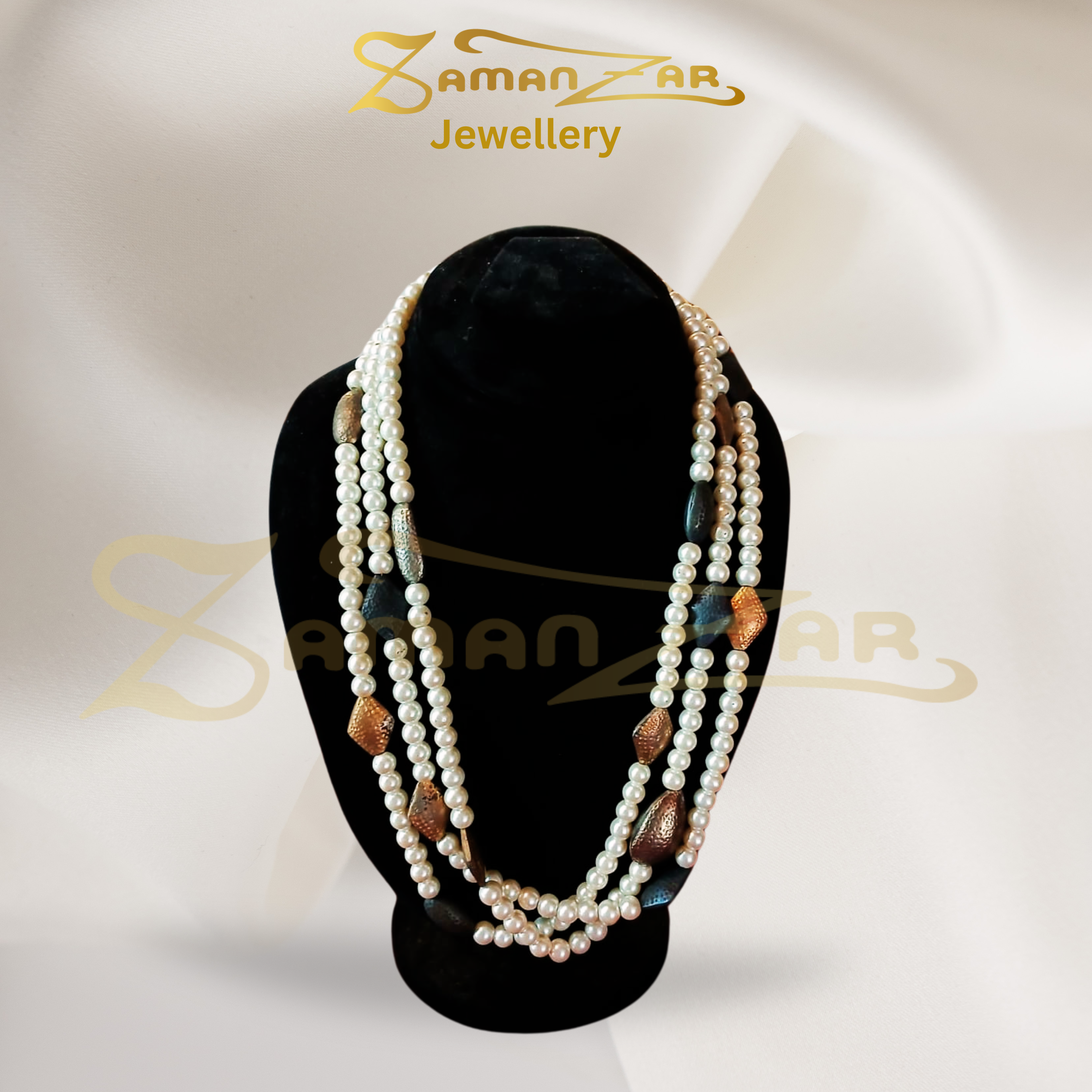 Mala with white pearl and stones